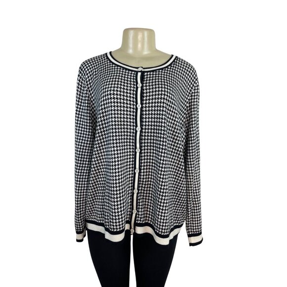 Talbots Plus Petite  Houndstooth Button Front Sweater Black & White Sz 3XP - New - Picture 1 of 8